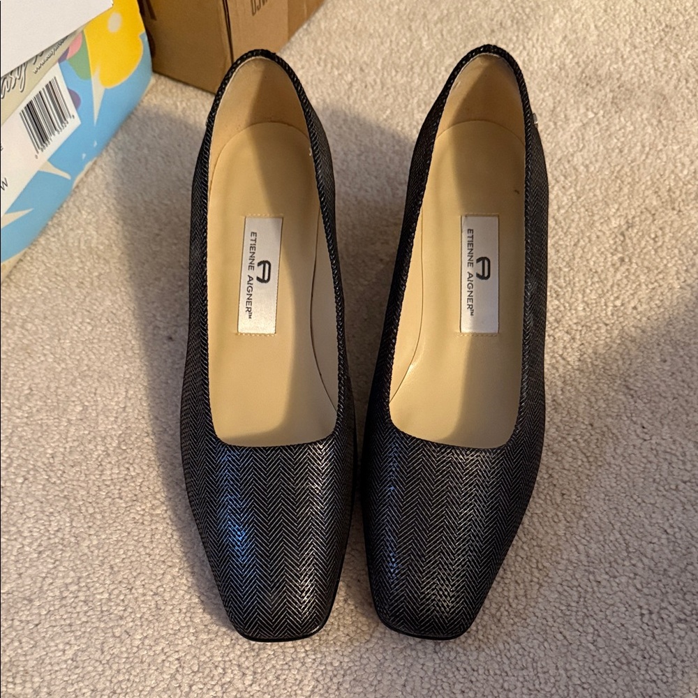 Etienne Aigner Black Herringbone Heels